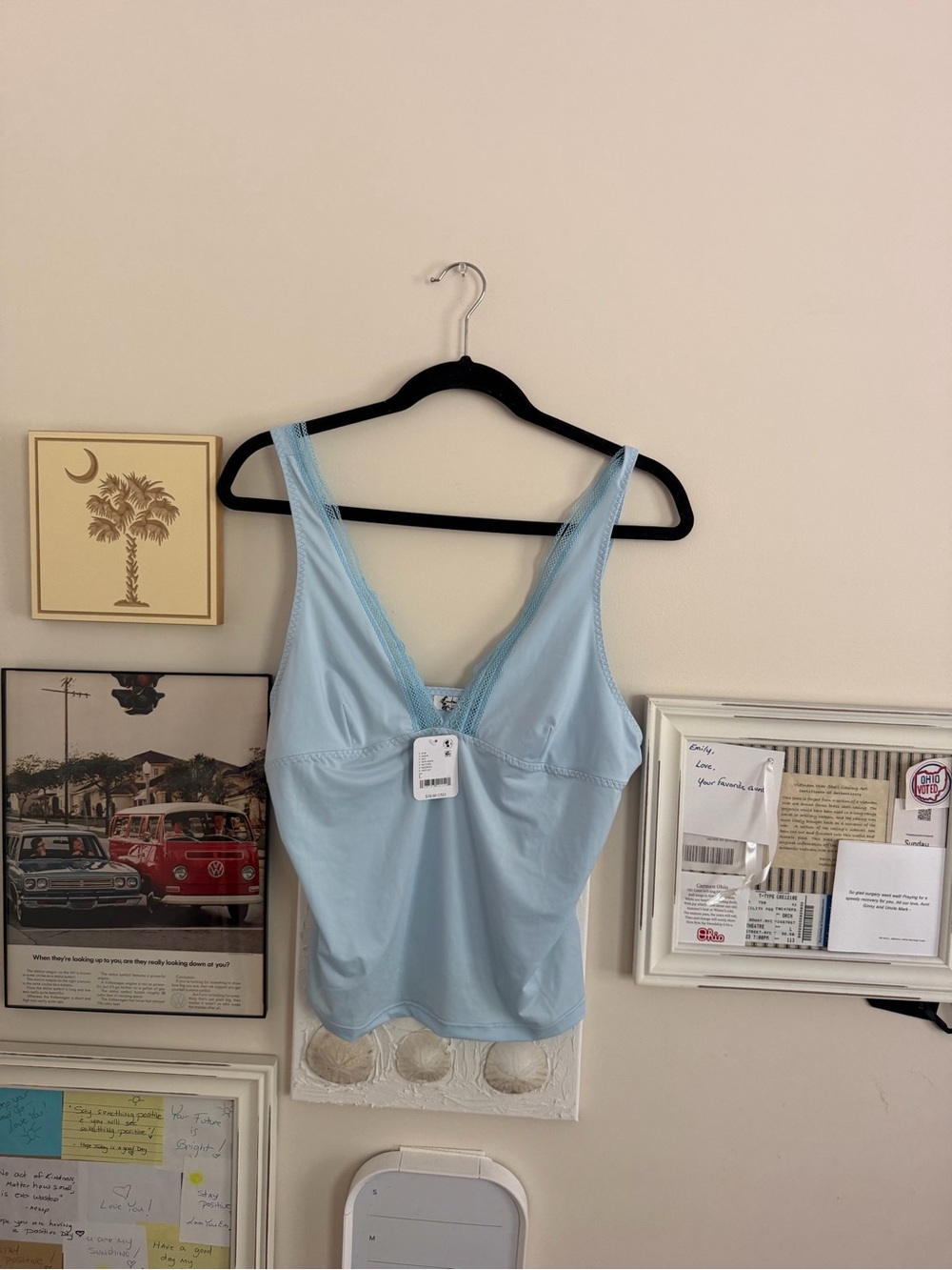 NWT FP Light Blue Lace Trim Tank Top